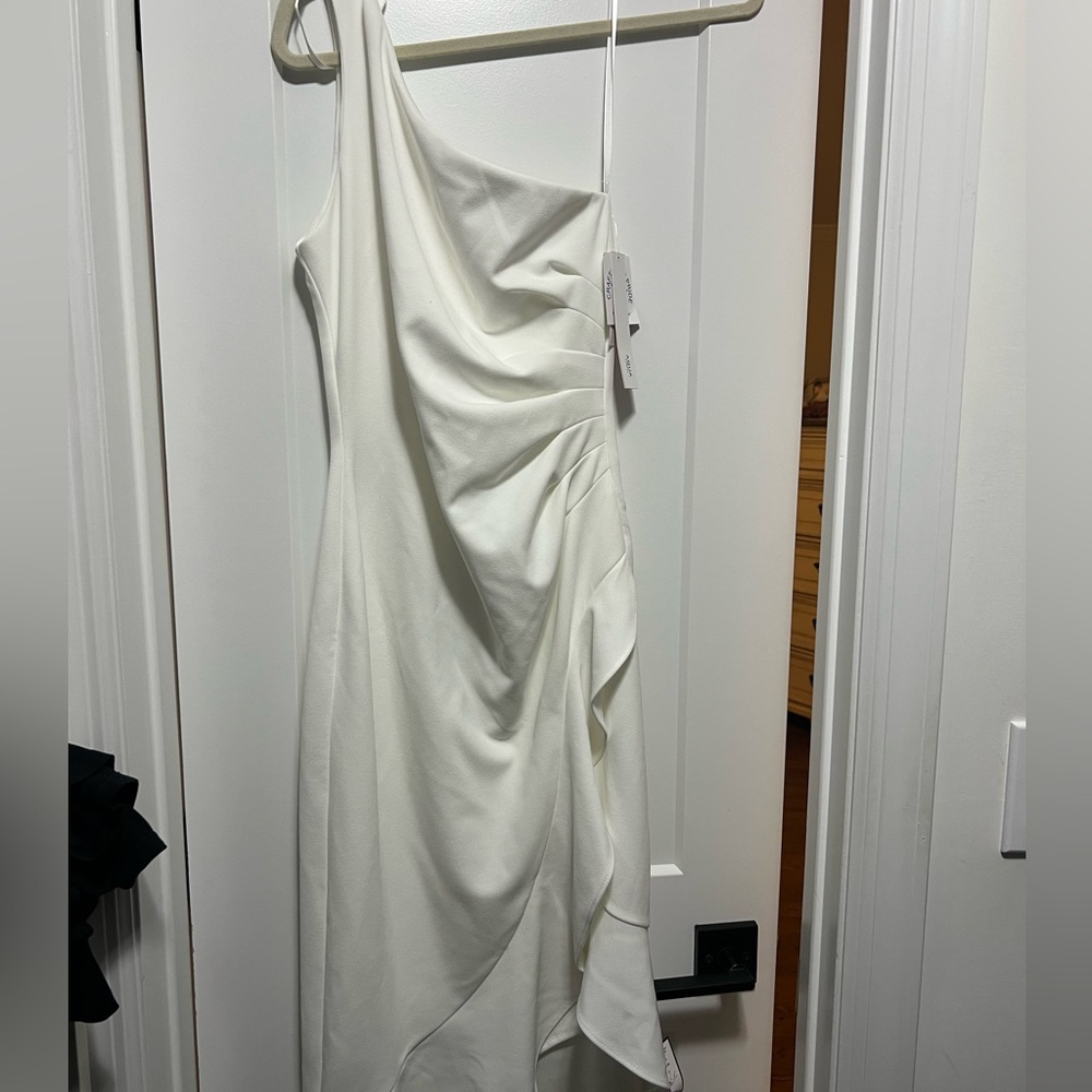 Aqua- WHITE 1 shoulder dress